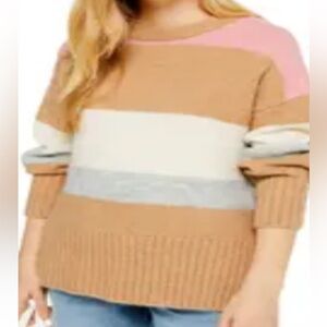 Topshop Tan and Cream Crew Neck Sweater